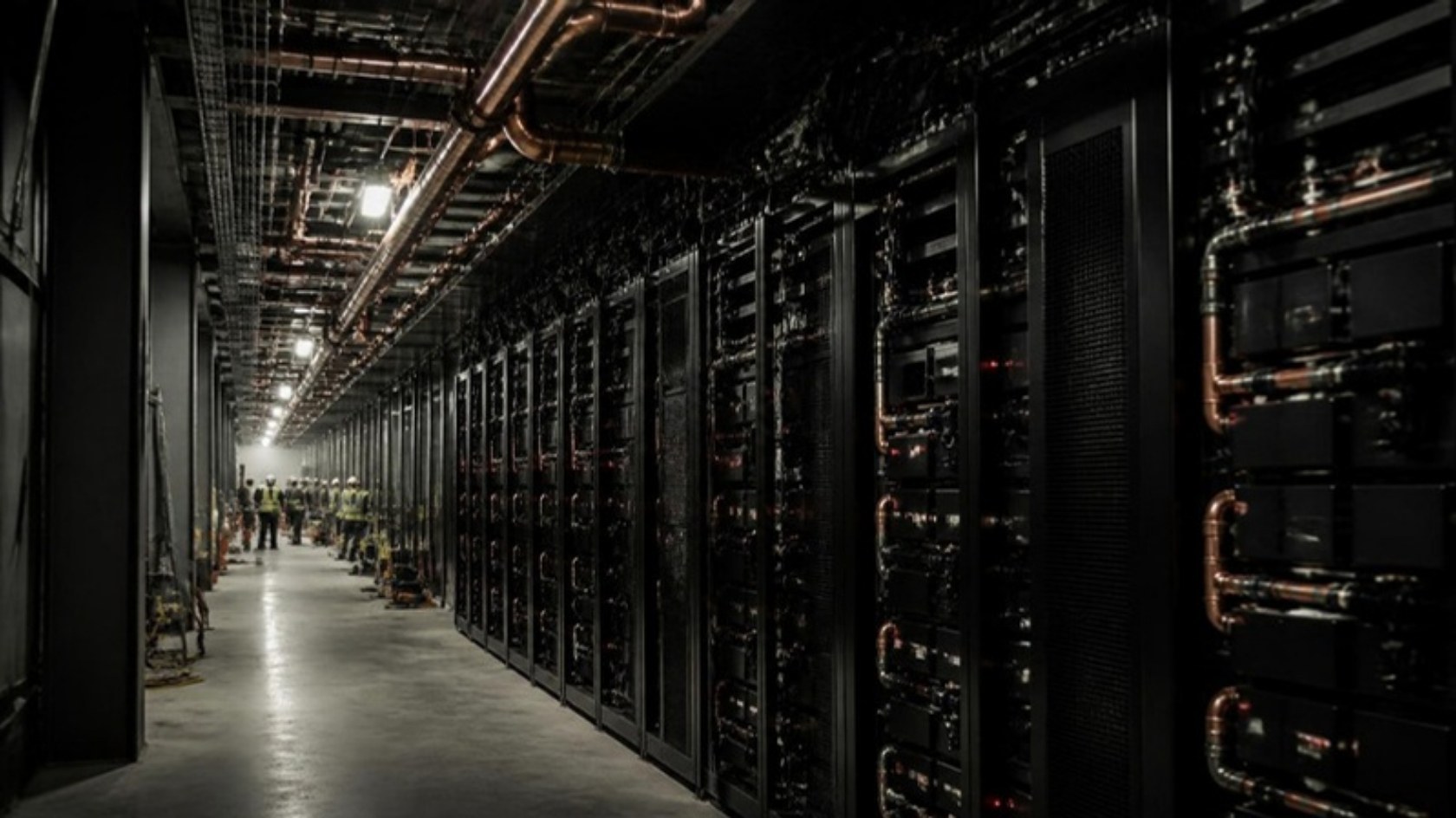 A liquid-cooled AI data hall under construction
